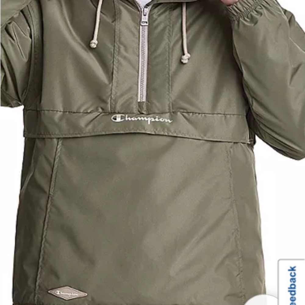 Champion Reverse Weave Half Zip Hooded Jacket-Deep Pine Green Mens Large